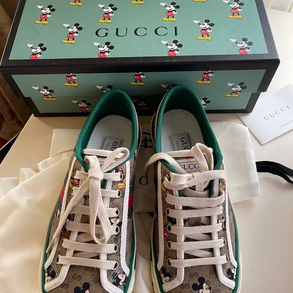 GUCCI Disney Mickey Mouse Tennis 1977 GG Canvas Sneakers Shoes SIZE 38 - Picture 4 of 16